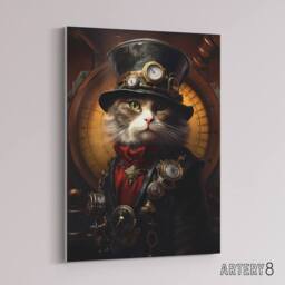 "Artery8 Steampunk Seacat Captain Concept Canvas Wall Art Print in Brown - Size: W18"" x H24""" - thumbnail 2