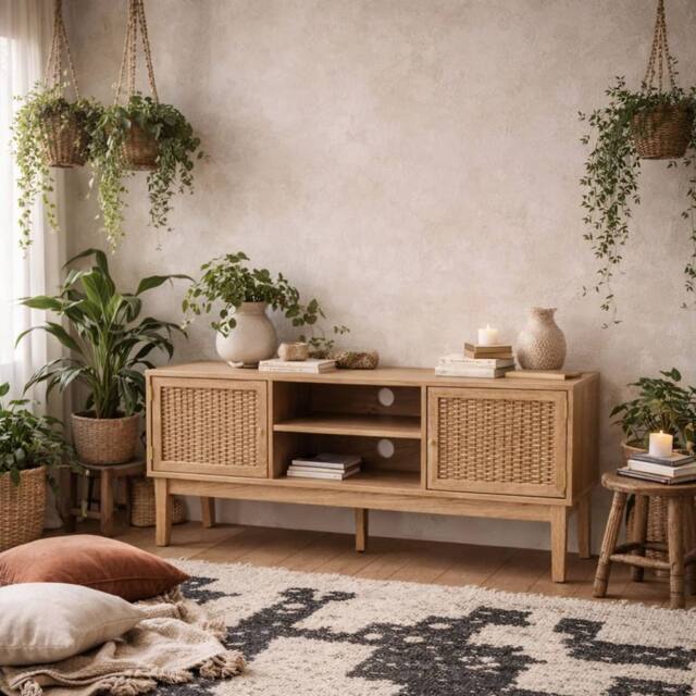 Wyld Haus Waterford Oak & Rattan TV Unit 2 Doors in Natural - image 1