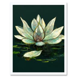 "Artery8 Wall Art Print Peaceful Elegant Water Lily Modern Tranquil Art Framed in White - Size: W12"" x H16""" - thumbnail 1