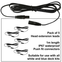 First Choice Lighting Pack of 5 x 1m Head Extension Leads - for use with our White & Blue Decking Kits only in Black - thumbnail 2