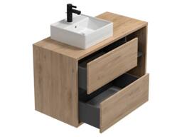 Vente-unique Wall-Hung Bathroom Unit With Square Basin - Natural - 100 Cm - PURNAL in Light Oak - thumbnail 5