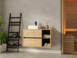 Vente-unique Wall-Hung Bathroom Unit With Square Basin - Natural - 100 Cm - PURNAL in Light Oak - thumbnail 3