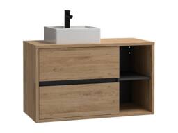 Vente-unique Wall-Hung Bathroom Unit With Square Basin - Natural - 100 Cm - PURNAL in Light Oak - thumbnail 2