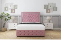 "Comfort Beds Sofia Chrome Plush Divan Set 2 Drawers-26"" Headboard-Footboard in Pink - Size: Single" - thumbnail 1