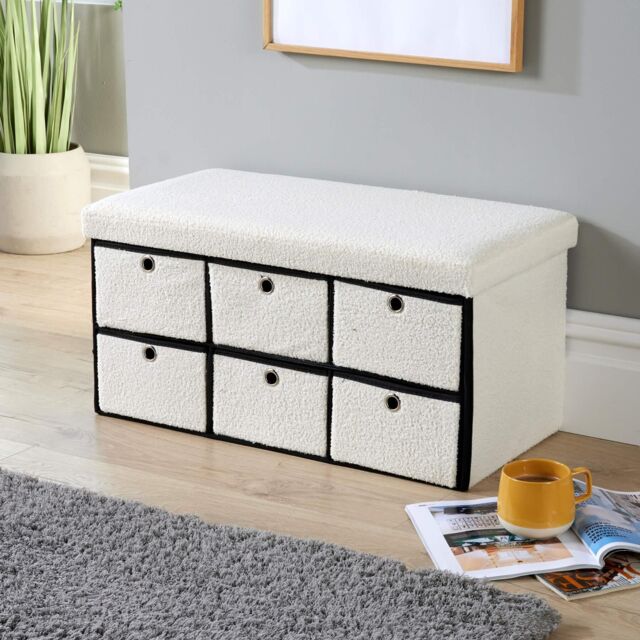 Home Source Folding Ottoman Chest Solid Sturdy Storage Bedding Box Trunk in Cream - image 1