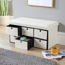 Home Source Folding Ottoman Chest Solid Sturdy Storage Bedding Box Trunk in Cream - thumbnail 2