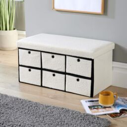 Home Source Folding Ottoman Chest Solid Sturdy Storage Bedding Box Trunk in Cream - thumbnail 1