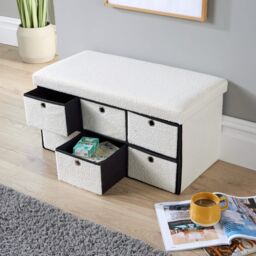 Home Source Folding Ottoman Chest Solid Sturdy Storage Bedding Box Trunk in Cream - thumbnail 3
