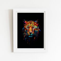 "Warren Reed - Designer Splashart Leopard Face Framed Art Print in White - Size: W12"" x H16""" - thumbnail 1