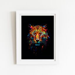 "Warren Reed - Designer Splashart Leopard Face Framed Art Print in White - Size: W12"" x H16""" - thumbnail 2