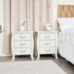 Melody Maison Pair Of 3 Drawer Bedside Tables - Elizabeth Ivory Range in Off-White - thumbnail 1