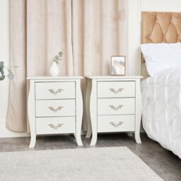 Melody Maison Pair Of 3 Drawer Bedside Tables - Elizabeth Ivory Range in Off-White - thumbnail 2