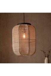 Netlighting Zaire Single Pendant Ceiling Lamp Natural Linen Matt Black in Brown - thumbnail 2