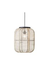 Netlighting Zaire Single Pendant Ceiling Lamp Natural Linen Matt Black in Brown