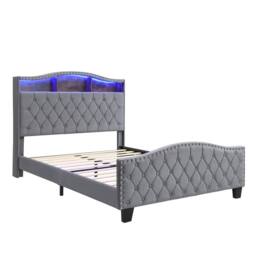 Merax Double Grey Velvet Upholstered Bed Frame with Storage LED Headboard - thumbnail 8