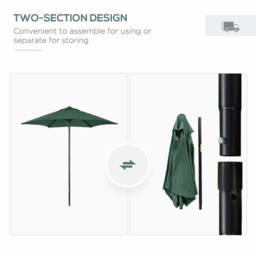 OUTSUNNY 2m Parasol Patio Umbrella, Outdoor Sun Shade with 6 Ribs in Green - thumbnail 4