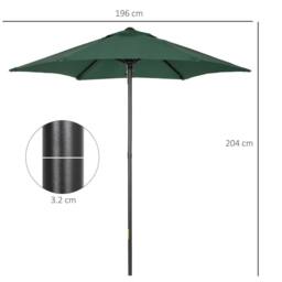 OUTSUNNY 2m Parasol Patio Umbrella, Outdoor Sun Shade with 6 Ribs in Green - thumbnail 3