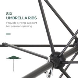 OUTSUNNY 2m Parasol Patio Umbrella, Outdoor Sun Shade with 6 Ribs in Green - thumbnail 5