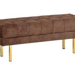 Wyld and Coco Brown Velvet Bench Gold Legs Tufted Upholstery W117 x D40 x H44cm - thumbnail 2