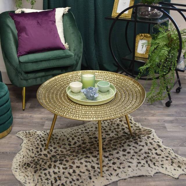 Madison & Mayfair Large Antique Gold Round Metal Coffee Table - image 1