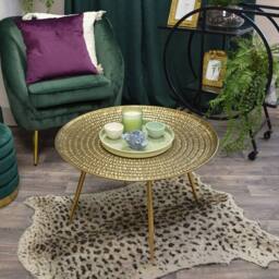 Madison & Mayfair Large Antique Gold Round Metal Coffee Table - thumbnail 1