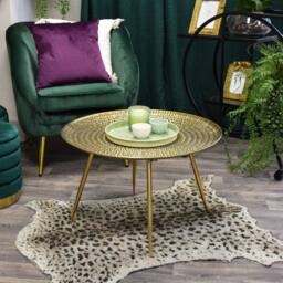 Madison & Mayfair Large Antique Gold Round Metal Coffee Table - thumbnail 2