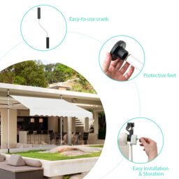 Costway Awning Sun Shade Retractable Canopy Sun Shelter 200 x 120cm in Beige - Size: 200 x 120 cm - thumbnail 7