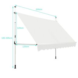 Costway Awning Sun Shade Retractable Canopy Sun Shelter 200 x 120cm in Beige - Size: 200 x 120 cm - thumbnail 2