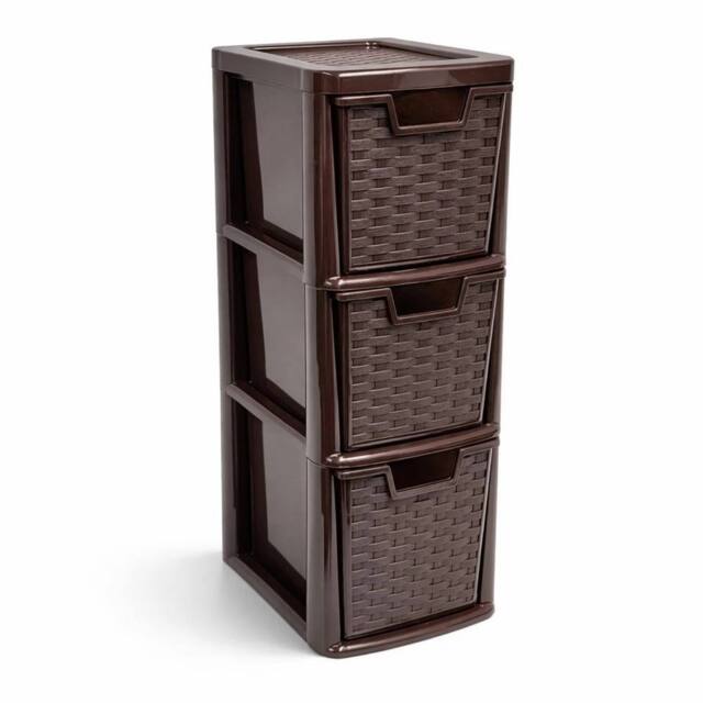 Kelvenix 3 Tier Plastic Choco Brown Medium Rattan Storage Drawers Unit - Size: 0.6m2 - image 1