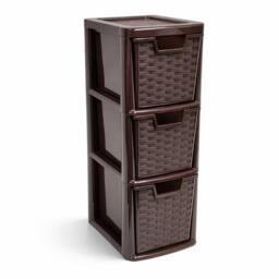 Kelvenix 3 Tier Plastic Choco Brown Medium Rattan Storage Drawers Unit - Size: 0.6m2 - thumbnail 1