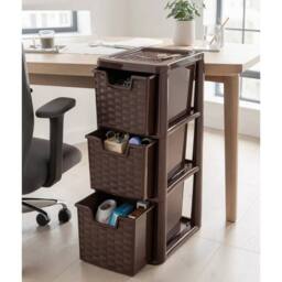 Kelvenix 3 Tier Plastic Choco Brown Medium Rattan Storage Drawers Unit - Size: 0.6m2 - thumbnail 5