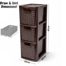Kelvenix 3 Tier Plastic Choco Brown Medium Rattan Storage Drawers Unit - Size: 0.6m2 - thumbnail 2