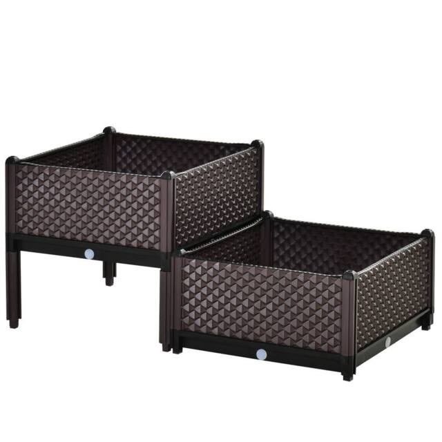 Matteo Set of 2 Raised Garden Planter Boxes - Self-Watering Design - Brown - Size: 2kg - image 1