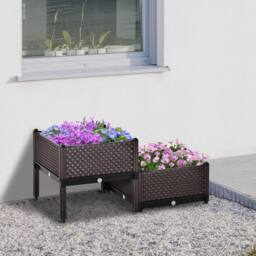 Matteo Set of 2 Raised Garden Planter Boxes - Self-Watering Design - Brown - Size: 2kg - thumbnail 2
