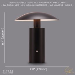 Happy Homewares Designer Flat Cone Mushroom Rechargeable & Dimmable Table Lamp in Matte Black - thumbnail 6