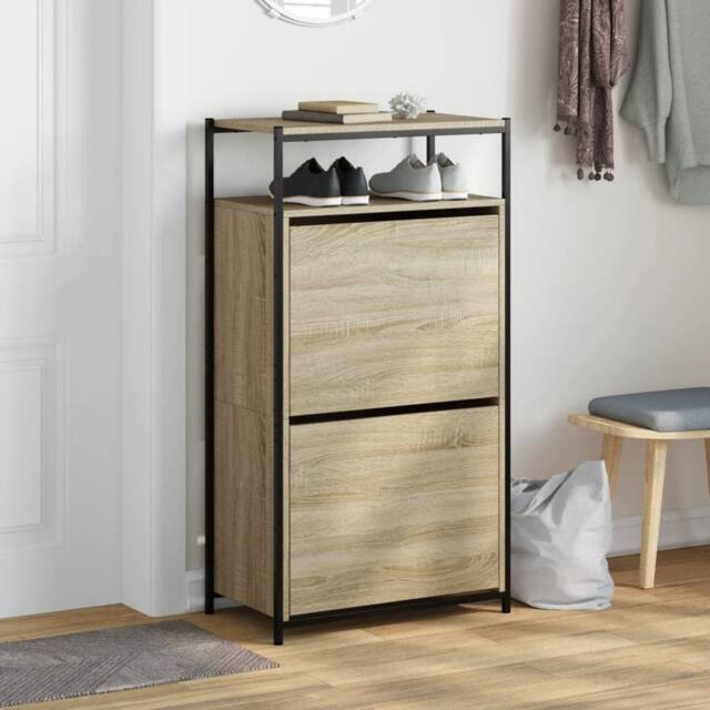 Berkfield Home Shoe Cabinet Sonoma Oak 60x34x112 cm Engineered Wood in Light Oak - Size: 60 x 34 x 112 cm - image 1