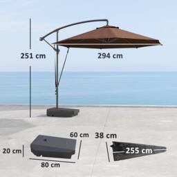 OUTSUNNY Garden Cantilever Parasol with Cover Weighted Base Wind Strap Brown - thumbnail 3