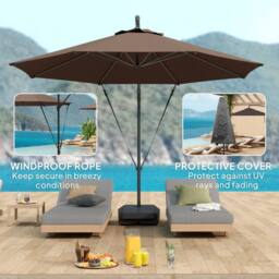 OUTSUNNY Garden Cantilever Parasol with Cover Weighted Base Wind Strap Brown - thumbnail 6
