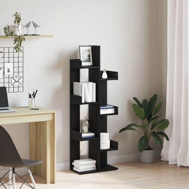 Berkfield Home Black Oak Bookshelf - 48x25.5x140 cm, Made from Engineered Wood - Size: 48x25.5x140 cm - image 1