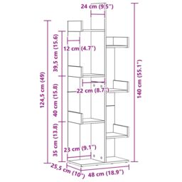 Berkfield Home Black Oak Bookshelf - 48x25.5x140 cm, Made from Engineered Wood - Size: 48x25.5x140 cm - thumbnail 9