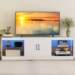 "Costway Modular TV Stand for 85"" TVs 3-in-1 Entertainment Center w/LED Lights in White" - thumbnail 2