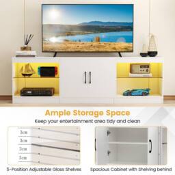 "Costway Modular TV Stand for 85"" TVs 3-in-1 Entertainment Center w/LED Lights in White" - thumbnail 6