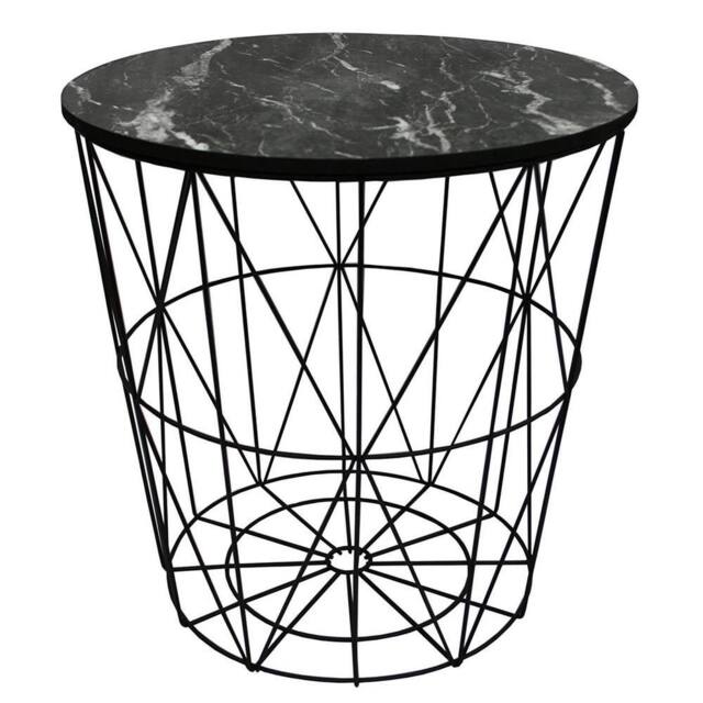 VOGREX Round Modern Side Table Black Metal Marble Effect Wood Geometric - image 1