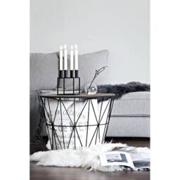 VOGREX Round Modern Side Table Black Metal Marble Effect Wood Geometric - thumbnail 4