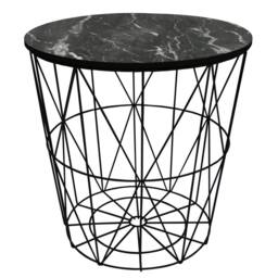 VOGREX Round Modern Side Table Black Metal Marble Effect Wood Geometric