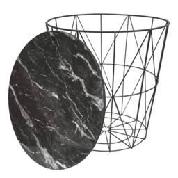 VOGREX Round Modern Side Table Black Metal Marble Effect Wood Geometric - thumbnail 2