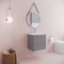 Balterley Wall Hung 2 Drawers Vanity Unit - Mid-Edge Basin 500mm, Satin Grey - thumbnail 4