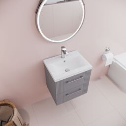 Balterley Wall Hung 2 Drawers Vanity Unit - Mid-Edge Basin 500mm, Satin Grey - thumbnail 3