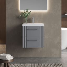 Balterley Wall Hung 2 Drawers Vanity Unit - Mid-Edge Basin 500mm, Satin Grey - thumbnail 2
