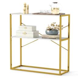 Gymax 2-Tier Entryway Table Console Table With Marble Textured Open Shelves in White - thumbnail 1